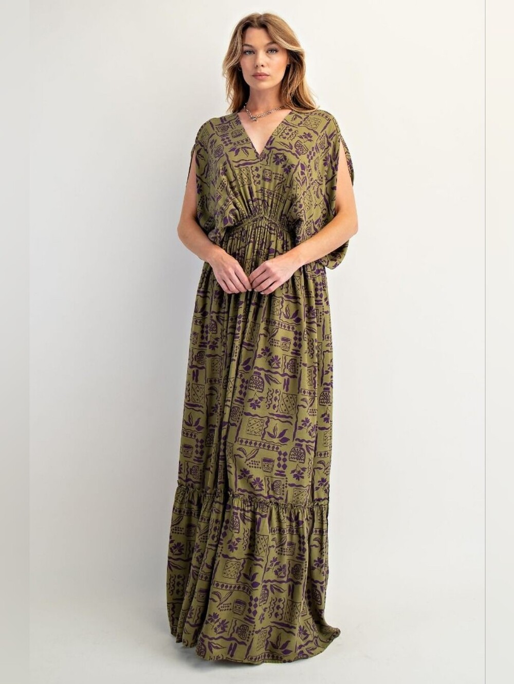 NWT Aztec Printed Challis Rayon Maxi Dress Size S